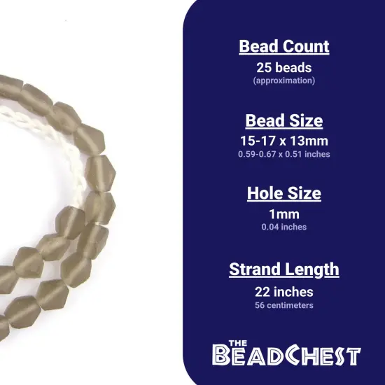 The Bead Chest Groundhog Grey Hexagon Java Recycled Glass Beads - Full Strand of Faceted Bottle Glass Beads | Approximately 25 Beads {3}