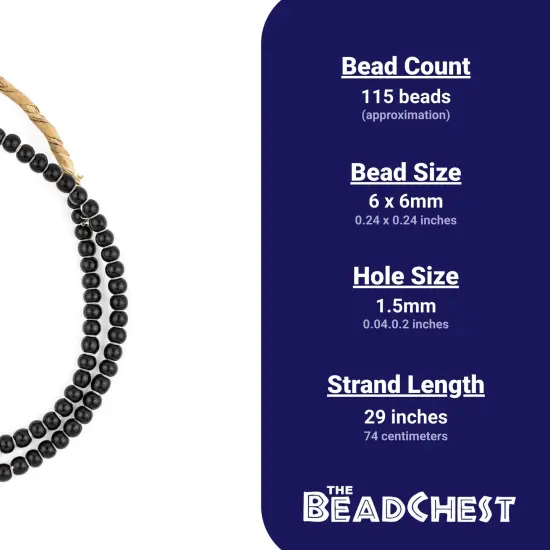 The Bead Chest White Heart Beads - Full Strand of Glass African Trade Beads (5mm, Black) {4}