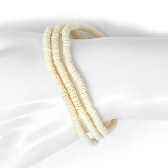 The Bead Chest Boho Stretch Bracelet, Pastel Yellow - Stackable African Vinyl Heishi, Unisex for Men & Women {4}