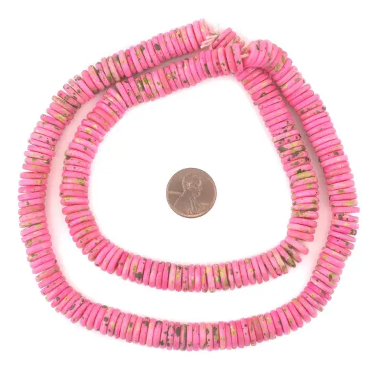 The Bead Chest 10mm Tourmaline Pink Bone Button Beads: Nepal Flat Round Disk Heishi Beads for DIY Necklace Jewelry Making {2}