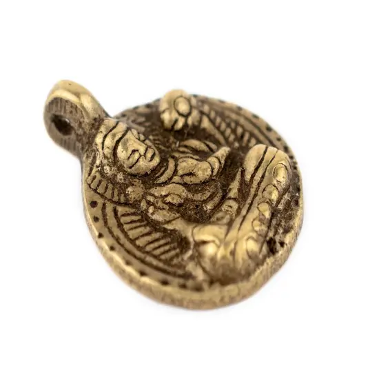 The Bead Chest Round Antiqued Brass Buddha Pendant (28x34mm) {2}