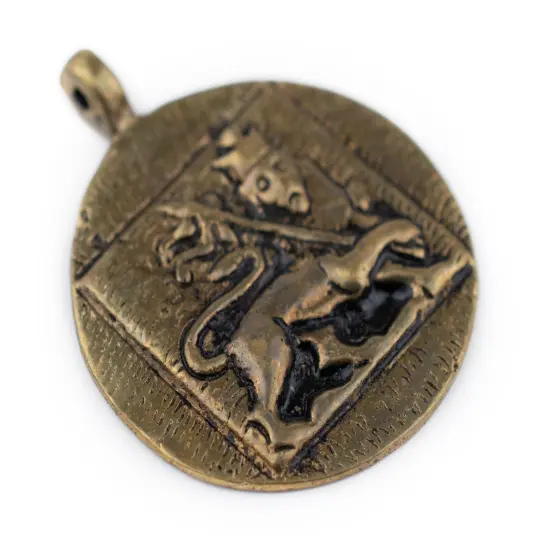 The Bead Chest Brass Circular Lion of Judah Pendant {3}