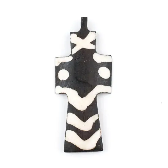 The Bead Chest Handmade Batik Bone Cross Pendant from Kenya &ndash; African Tribal Design &ndash; Dotted &ndash; Fair Trade Ethically Sourced Jewelry Making Charm {1}