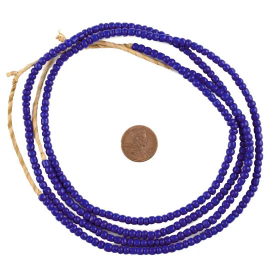 Cobalt African Glass Seed Beads - 2 Strands of Small Ghanaian 3mm - 4mm Czech... {2}