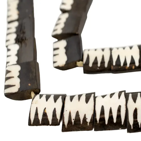 The Bead Chest Inverted Zebra Design Batik Bone Beads Flags 21mm Kenya African Black and White Flat Large Hole 28 Inch Strand Handmade {1}