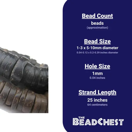 The Bead Chest Medium Vintage Coconut Heishi Beads 5-10mm Nigeria African Black Wood 25 Inch Strand Handmade {3}
