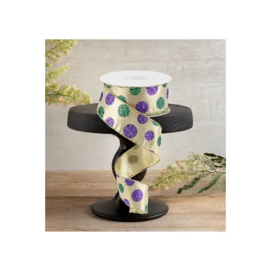 1.5" Multi Glitter Dots Ribbon: Mardi Gras (10 Yards) {3}