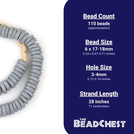 The Bead Chest Grey Ashanti Glass Disk Beads (18mm) {4}