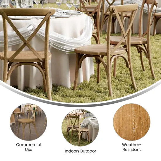 Emma and Oliver Hensler Weather-Resistant Wood Look Stackable Resin Cross Back Chair for Indoor/Outdoor Use Chestnut {4}