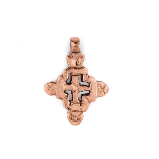 Copper Coptic Cross Pendant (38x27mm): Authentic Ethiopian East African Design for Jewelry & Necklace Making {1}