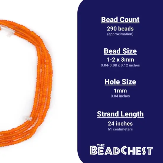 The Bead Chest Translucent Orange Matte Glass Seed Beads (3mm) - 24 inch Strand of Quality Glass Beads {4}