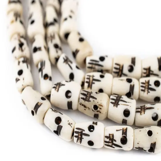 The Bead Chest Carved Bone Skull Mala Beads 12x8mmLong Strand Nepal Black and White Large Hole 54 Inch Strand {1}