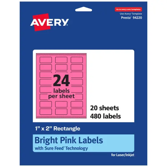 Avery Bright Pink Paper Labels, 1" x 2" Rectangle {1}