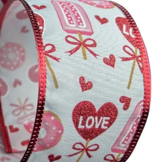2.5" Valentine Candy and Donuts Ribbon: White (10 Yards) {3}