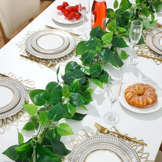 12 Pcs 5.6ft Artificial Wedding Scindapsus Vines Garland Faux Vine Garlands Realistic Plastic Leaves Fake Hanging Greenery Plant for Wedding Centerpiece Table Party Indoor Outdoor Wall Decor {4}