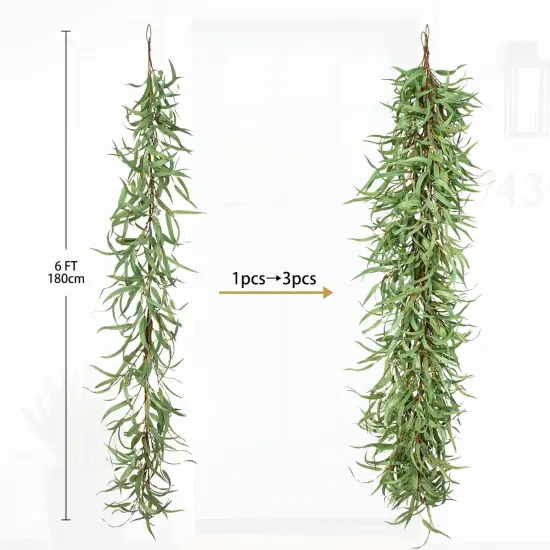 6ft Artificial Willow Eucalyptus Garland, Realistic Faux Greenery Garland for Spring Decor, Fireplace Mantel, Wedding Arch, Table Runner, Indoor & Outdoor Decoration {2}
