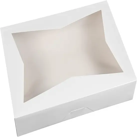 14 x10 x 3inch White Lock Corner Window Bakery Cookie Boxes, Large Paperboard Container with PVC Windows for Pie, Pack of 12 {3}