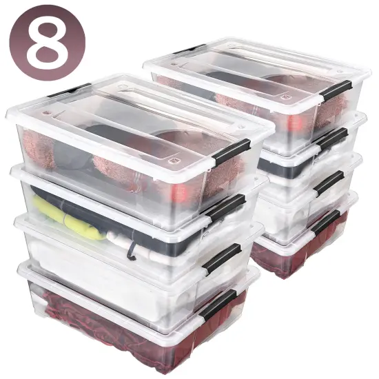 Sorbus 8 Pack 40qt Clear Underbed Stackable Storage Bins with Lids and Handles - Versatile storage for Clothing, Bedding, and More {1}