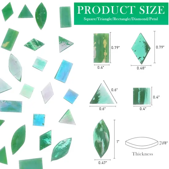 LITMIND Iridescent LightGreen Stained Glass Mosaic Tiles for Crafts - 240 Pieces, 5 Shapes Mixed (Rectangle, Triangle, Rhombus, Square, Leaf) - Ideal for Mosaic Making Projects and Beginners {2}