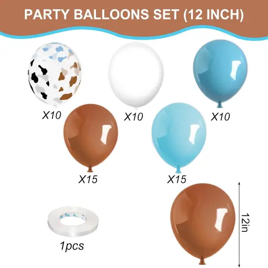 60Pcs Cowboy Western Party Balloon Blue Brown Cow Printed Latex Cow Spot Clear Balloon for Wild West Birthday Baby Shower Farm Party Decor, 12 in {2}