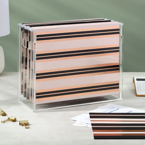 12 Pack Decorative Hanging File Folders, Letter Size, 1/5 Cut Tabs, Rose Gold Foil Stripes (9.5 x 11.5 In) Multicolor {2}