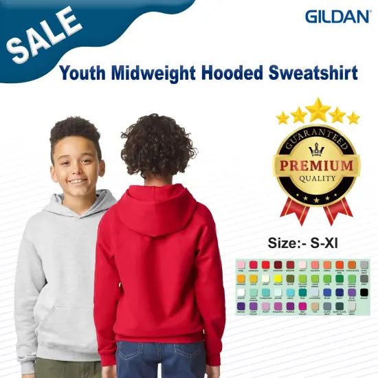 Gildan&reg; Youth Midweight Hooded Sweatshirt Sand {2}
