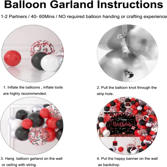 Red and Black Birthday Decorations - Arch Garland Kit with Happy Birthday Banner Backdrop, Hanging Swirls for Party Decor Supplies {3}