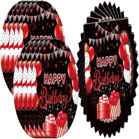 Red and Black Birthday Party Tableware Supplies Set, 20 Plates and 20 Napkins, Red Birthday Party Confetti Sprinkles Happy Birthday Party Decorations for Men Women {5}