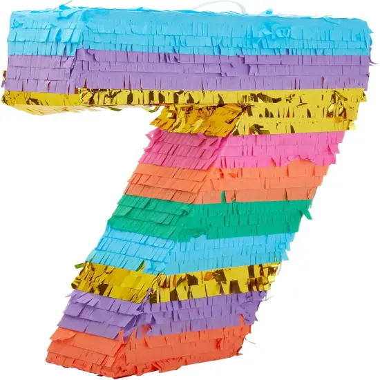 Rainbow Number 7 Pinata for 7th Birthday Party Decorations, Fiesta, Cinco de Mayo Celebration (Small, 12 x 16.75 x 3 Inches) {1}