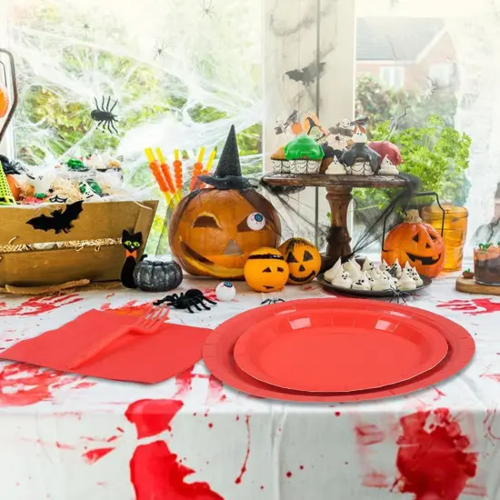 100 Count Red Paper Plates and Napkins Red Party Tableware Set Red Disposable Plates Napkins and Forks for Wedding Birthday Party Bridal Shower Baby Shower, Serve 25 {4}