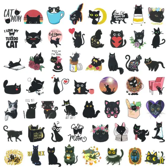 Wrapables Waterproof Vinyl Stickers for Water Bottles, Laptop, Phones, Skateboards, Decals for Teens, 100pcs, Black Cats {3}