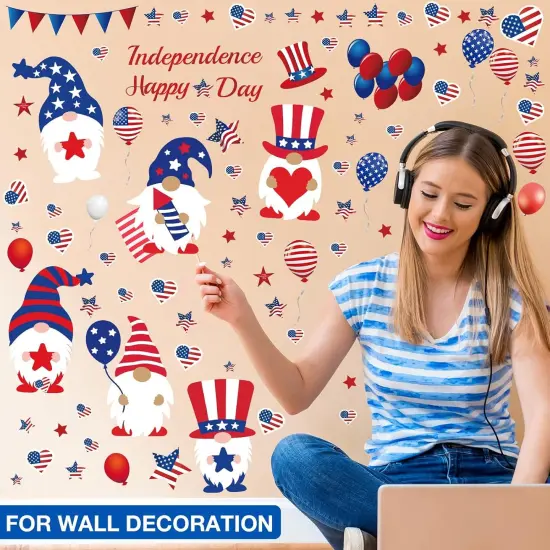 114 Pieces 4th of July Wall Sticker Independence Day Gnomes Patriotic American Flag Red White Blue Wall Decals Window Stickers for Memorial Day Independence Day Patriotic Party Favors Supplies Decor {4}