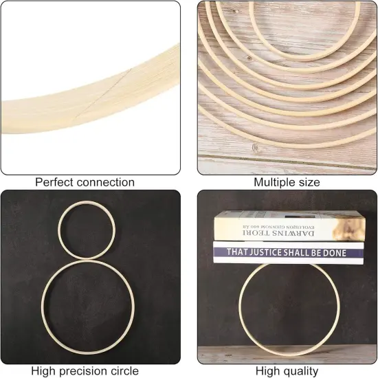 14 Pieces 7 Sizes Wooden Bamboo Floral Hoop Set Macrame Craft Wreath Round Wooden Hoops for DIY Wreath Decor Dream Catcher and Crafts Making {4}