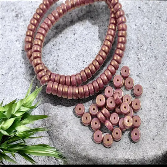*50* 6x3mm Gold Washed Opaque Dusty Rose Pink Heishi Beads {4}
