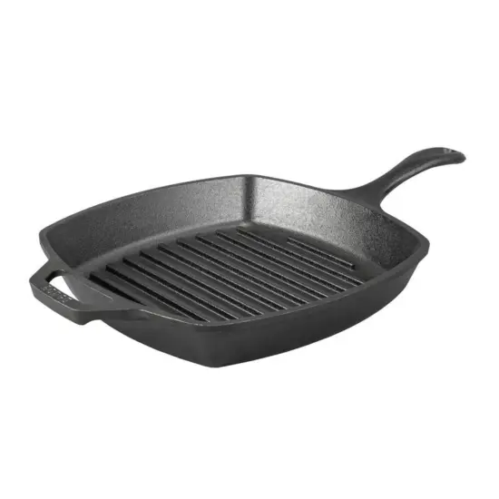 Lodge Yellowstone Square Grill Pan, Cast Iron 10.5 inch Pre-Seasoned Skillet with Grill Ribs and Assist Handle, Cowboy on Horseback Design {3}