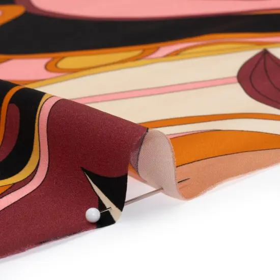 1 Yard Brown Orange Peach Retro Flower Print Silk Charmeuse 53 inch {2}