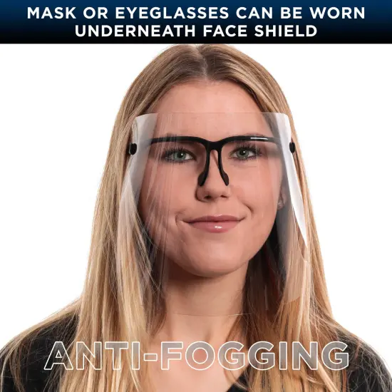 Safety Face Shields with Black Glasses Frames (Pack of 4) - Ultra Clear Protective Full Face Shields to Protect Eyes Nose Mouth - Anti-Fog PET Plastic {4}