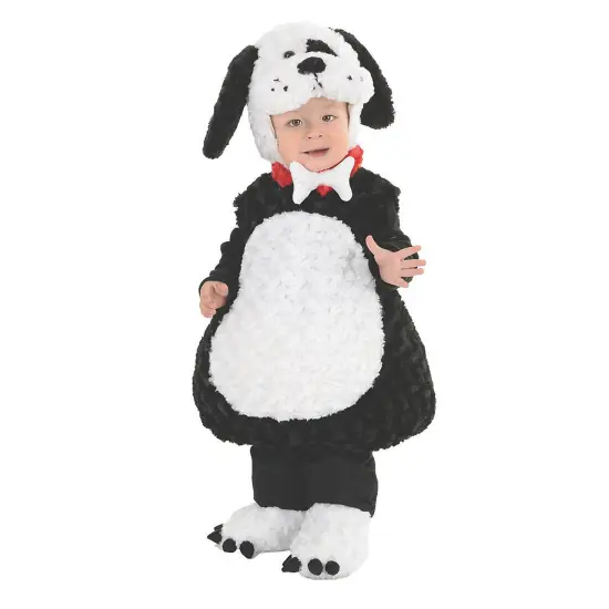 Toddler Puppy Plush Halloween Costume Black White Dog Hood Outfit {1}
