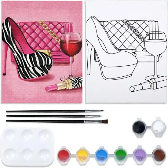 Pre Drawn Canvas Painting Kit - Girl's Heels and Lipstick (8x10) {1}