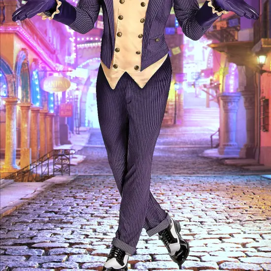 Men Arkham City Joker Costume with Mask Gloves and Jacket Set {3}