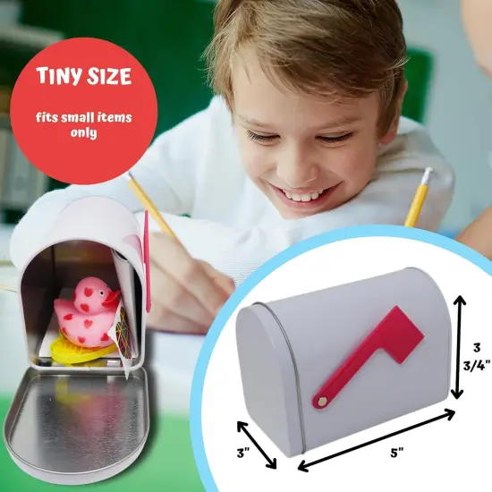4E's Novelty Mini Valentine Mailbox &ndash; 5x3" Tin Mailbox for Kids, Cards, Candy & Classroom Favors &ndash; Cute DIY Craft Mailbox with Swinging Flag for Pretend Play, Notes, Gifts & Valentine&rsquo;s Day Exchange {6}