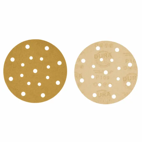 100 Grit - 6" Gold Sanding Discs - 17-Hole Pattern Hook and Loop for DA Sander - Box of 50 {2}
