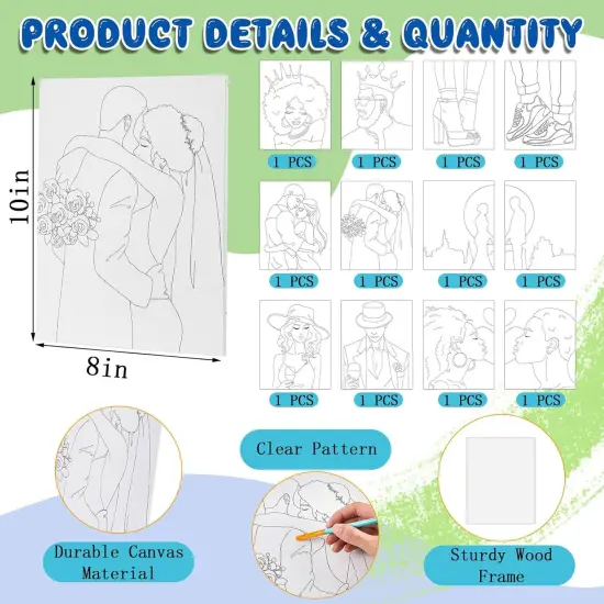 12 Pcs Valentine Gift Pre Drawn Canvas - 8 x 10 Inch (Couple) {2}