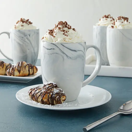 Set of 4 Grey Marble Ceramic Mugs for Coffee, Hot Cocoa, Tea (16oz) {2}