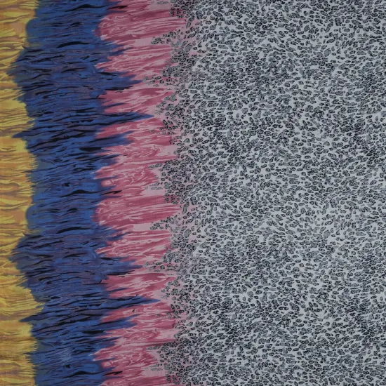 1 Yard Cool Gray, Yellow, Blue & Pink Cheetah Print Silk Chiffon, 44 Inches Width {1}