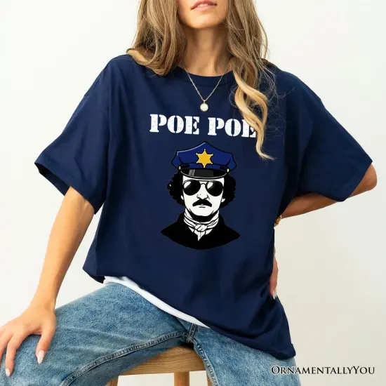Police Edgar Allan Poe Poe T-Shirt, Navy and White Funny Tee {5}