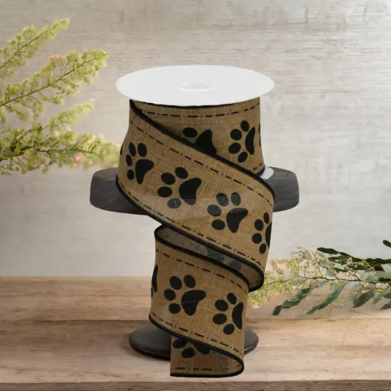 2.5" Large Paw Print Royal Ribbon: Tan (10 Yards) {3}