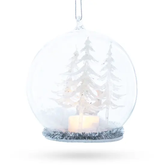 White Deer in Snow Globe with Glistening Snowflakes Glass Christmas Ornament {4}