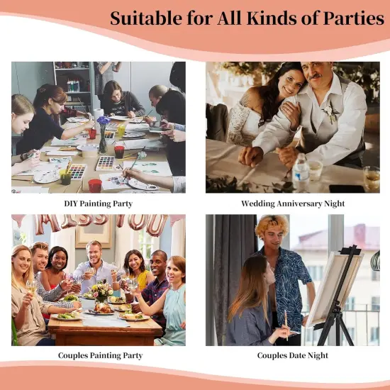 Sip and Paint Kit - Couples Date Night Pre Drawn Canvas with Easel {3}