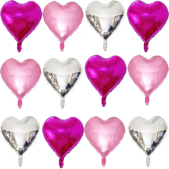Hot Pink Heart Shaped balloons Pack of 12 (12 Pink Silver Hot Pink) {1}
